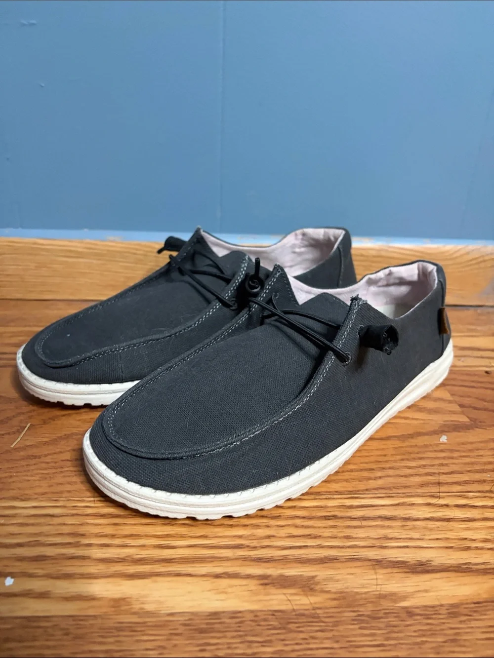 Hey Dude Women's Charcoal Canvas Slip-On Loafers with White Sole
